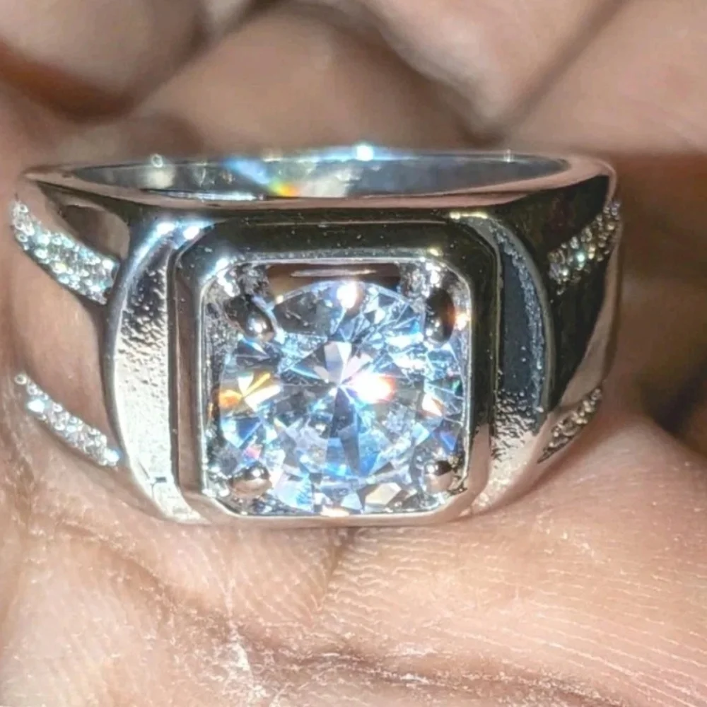 Men's Wedding Ring 14K White Gold Plated Round Cut Simulated Diamond sz8
